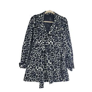 LUII Animal Print Short Trench Coat Black and White Belted Pockets Lined size M